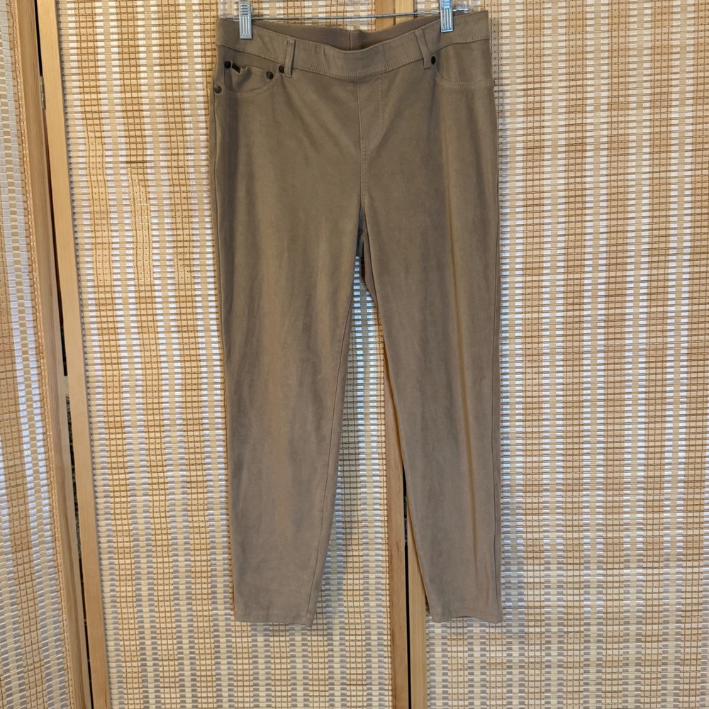 DG2‎ Diane Gilman Faux Suede Pull On Pants Tan Petite Large PL Tapered Leg Boho